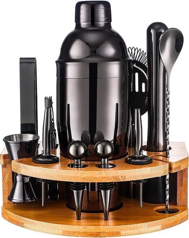Bartender Kit with Bamboo Stand, 12 Piece 25oz Cocktail Shaker Set with All Essential Bar Tools Set for Drink Mixing, Ideal Gifts for Cocktail Lovers, Home Bar Bartending Kit with Cocktail Recipes in Saudi Arabia