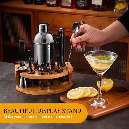 Bartender Kit with Bamboo Stand, 12 Piece 25oz Cocktail Shaker Set with All Essential Bar Tools Set for Drink Mixing, Ideal Gifts for Cocktail Lovers, Home Bar Bartending Kit with Cocktail Recipes in Saudi Arabia