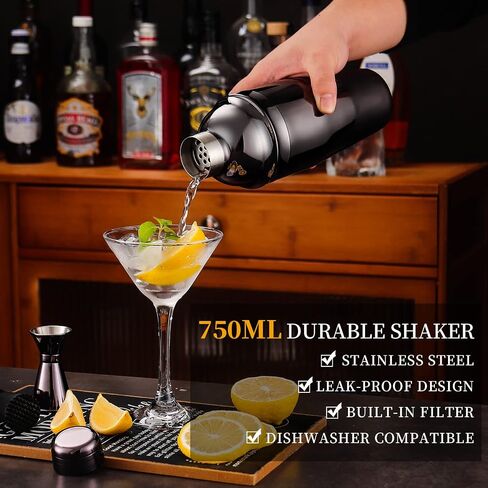 Bartender Kit with Bamboo Stand, 12 Piece 25oz Cocktail Shaker Set with All Essential Bar Tools Set for Drink Mixing, Ideal Gifts for Cocktail Lovers, Home Bar Bartending Kit with Cocktail Recipes in Saudi Arabia