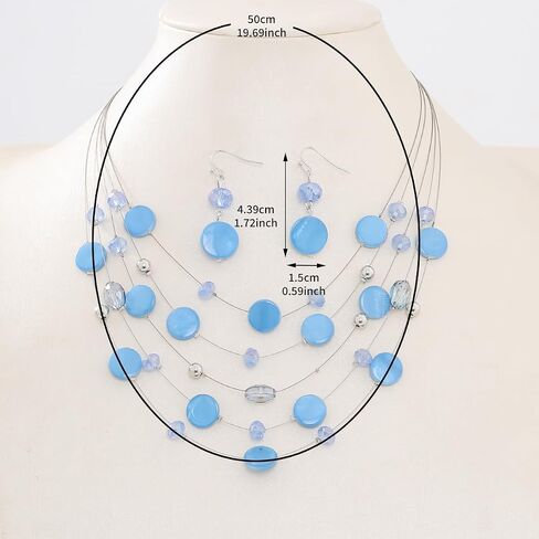 Jules D. Multi Layered Shell Illusion Necklace Earring Set Colorful Chunky Beads Necklace for Women Gifts in Saudi Arabia