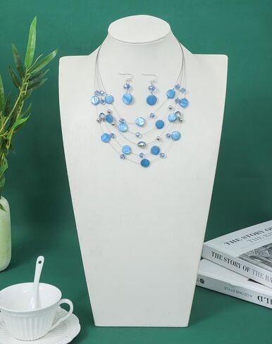 Jules D. Multi Layered Shell Illusion Necklace Earring Set Colorful Chunky Beads Necklace for Women Gifts in Saudi Arabia