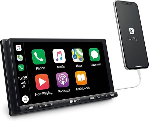 Sony XAV-AX7000 2-DIN Car Stereo with SiriusXM Tuner and ACAM4 Backup Camera Bundle. Apple CarPlay and Android Auto, Built-In 4x100W 4 Channel Amp, 6.95" Capacitive Screen, Plays High-Res Music, No CD in Saudi Arabia