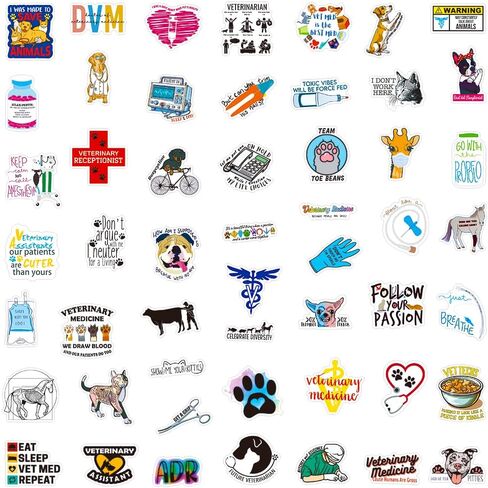 100Pcs Veterinary Stickers,Cute Vet Waterproof Stickers,Vinyl Stickers for Water Bottle Laptop Luggage Guitar Phone Helmets,Veterinarian Stickers for Teens Adults in Saudi Arabia