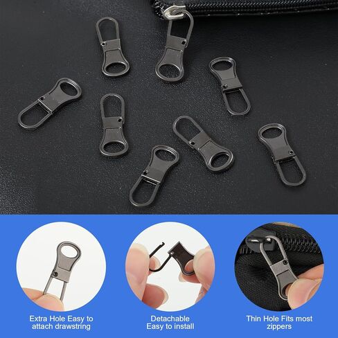 10 قطع بديلة من سحاب السحب للثقوب الصغيرة، استبدال سحاب الأمتعة المكسورة القابلة للفصل، علامة تبويب سحب سحاب، سحاب يسحب استبدال الملابس والسترات والأحذية والمحفظة (بندقية سوداء) in Kuwait