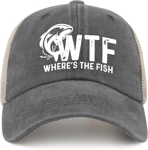 WTF Where's The Fish Hat Trucker Hat Men Trendy Mesh Cap for Summer in Saudi Arabia