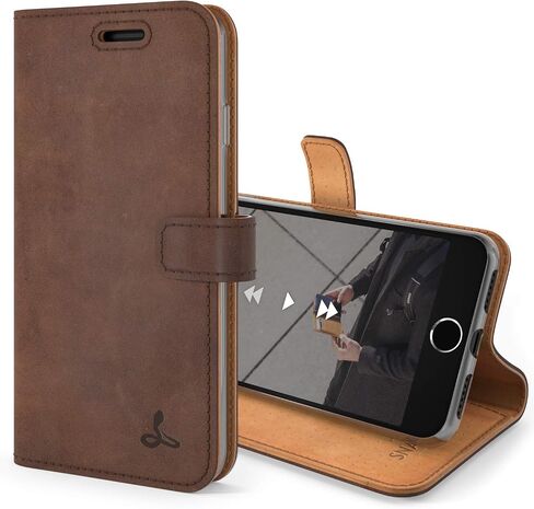Snakehive Vintage Wallet for Apple iPhone SE 2022/ iPhone SE 2020 || Real Leather Wallet Phone Case || Genuine Leather with Viewing Stand & 3 Card Holder || Flip Folio Cover with Card Slot (Black) in Saudi Arabia