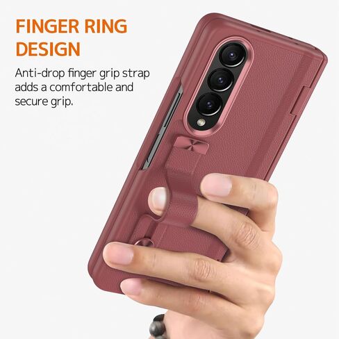 حافظة جلدية متوافقة مع NINKI لهاتف Samsung Galaxy Z Fold 3 مع حزام وواقي شاشة باللون الأحمر الخمري، حافظة بمقبض من الدرجة العسكرية لهاتف Galaxy Z Fold 3 مع حزام يد، حافظة هاتف Galaxy Z Fold 3 مع سوار معصم in Saudi Arabia