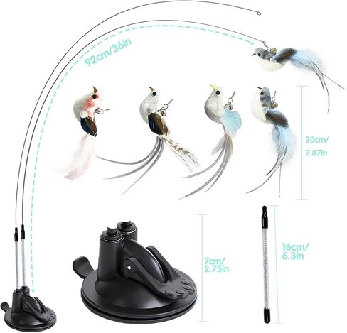 Flying Bird Cat Toy Set Realistic Bird Impression, 2 in 1 Suction Cup Cat Toy Offers Double Excitement, 4 Flying Bird Interactive Cat Toy with Colorful Natural Feathers and Bell and 2 Cat Wands in Saudi Arabia
