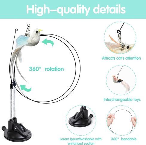 Flying Bird Cat Toy Set Realistic Bird Impression, 2 in 1 Suction Cup Cat Toy Offers Double Excitement, 4 Flying Bird Interactive Cat Toy with Colorful Natural Feathers and Bell and 2 Cat Wands in Saudi Arabia