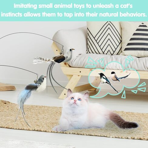 Flying Bird Cat Toy Set Realistic Bird Impression, 2 in 1 Suction Cup Cat Toy Offers Double Excitement, 4 Flying Bird Interactive Cat Toy with Colorful Natural Feathers and Bell and 2 Cat Wands in Saudi Arabia