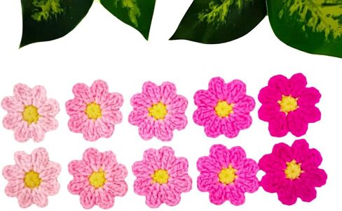 Handmade Crochet Daisy Flower Decoration Sewing Appliques Floral Petal Sew on Patches Ornament for DIY Craft Costume Bag Earrings or Hair Accessory (White) in Kuwait