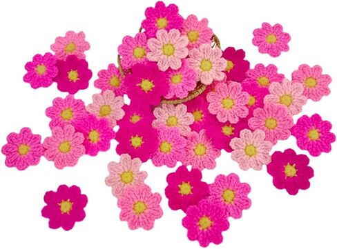 Handmade Crochet Daisy Flower Decoration Sewing Appliques Floral Petal Sew on Patches Ornament for DIY Craft Costume Bag Earrings or Hair Accessory (White) in Kuwait
