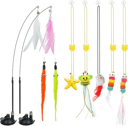 Cat Toys, 2PCS Retractable Cat Feather Toys, 10PCS Replacement Teaser Refill, 1PC Rainbow Ribbon Wand Interactive Kitten Toys for Indoor Cat Make Exercise in Saudi Arabia