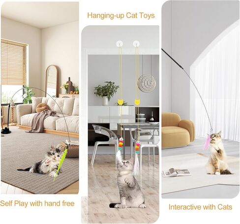 Cat Toys, 2PCS Retractable Cat Feather Toys, 10PCS Replacement Teaser Refill, 1PC Rainbow Ribbon Wand Interactive Kitten Toys for Indoor Cat Make Exercise in Saudi Arabia