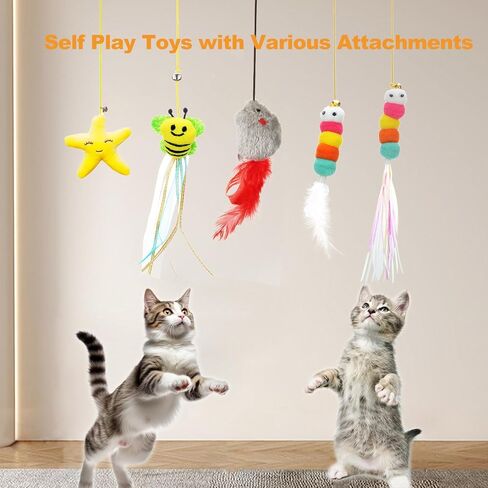 Cat Toys, 2PCS Retractable Cat Feather Toys, 10PCS Replacement Teaser Refill, 1PC Rainbow Ribbon Wand Interactive Kitten Toys for Indoor Cat Make Exercise in Saudi Arabia