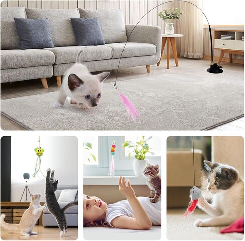 Cat Toys, 2PCS Retractable Cat Feather Toys, 10PCS Replacement Teaser Refill, 1PC Rainbow Ribbon Wand Interactive Kitten Toys for Indoor Cat Make Exercise in Saudi Arabia