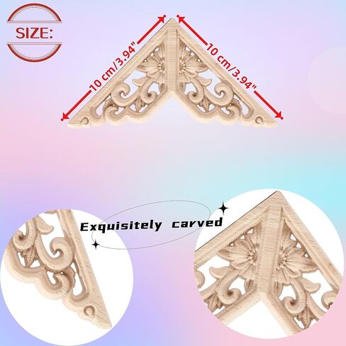 4PCS Corner Wooden Carving Decal Unpainted Wood Appliques Onlays DIY Wood Carved Furniture Appliques Onlays for Wall Bed Door Wardrobe Cabinet Furniture Decoration(04,15x15cm/5.91x5.91inch) in Saudi Arabia
