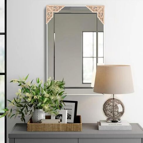 4PCS Corner Wooden Carving Decal Unpainted Wood Appliques Onlays DIY Wood Carved Furniture Appliques Onlays for Wall Bed Door Wardrobe Cabinet Furniture Decoration(04,15x15cm/5.91x5.91inch) in Saudi Arabia