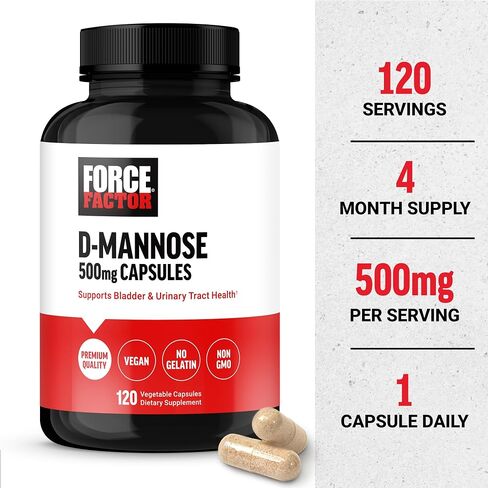 FORCE FACTOR D Mannose, D-Mannose 500mg Supplement to Support Urinary Tract Health for Women and Men, Bladder Control Supplements, Premium Quality, Vegan, Non-GMO, 120 Capsules in Saudi Arabia