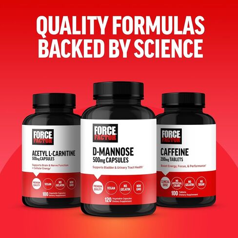 FORCE FACTOR D Mannose, D-Mannose 500mg Supplement to Support Urinary Tract Health for Women and Men, Bladder Control Supplements, Premium Quality, Vegan, Non-GMO, 120 Capsules in Saudi Arabia