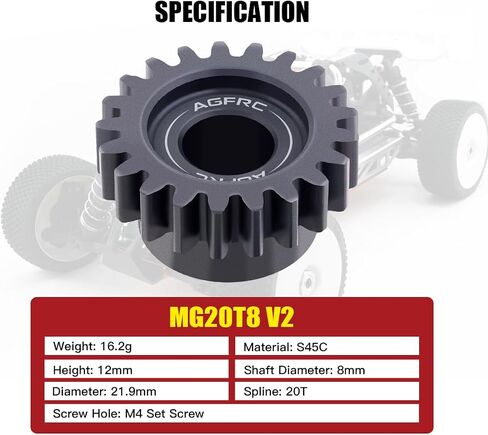 AGFRC الفولاذ المقوى 8 مم MOD1 20T RC ترس المحرك للتشغيل عالي السرعة وتطبيق سباق السحب جزء ترقية RC (PG20T8 V2) in Kuwait