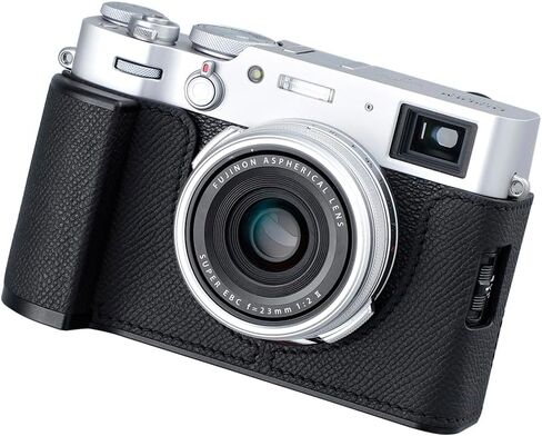 حافظة نصف كاميرا لهاتف Fujifilm Fuji X100VI، حافظة واقية للكاميرا الفورية من الجلد الطبيعي المعدني العتيق، أنيقة محمولة مضادة للصدمات (أسود) in Kuwait