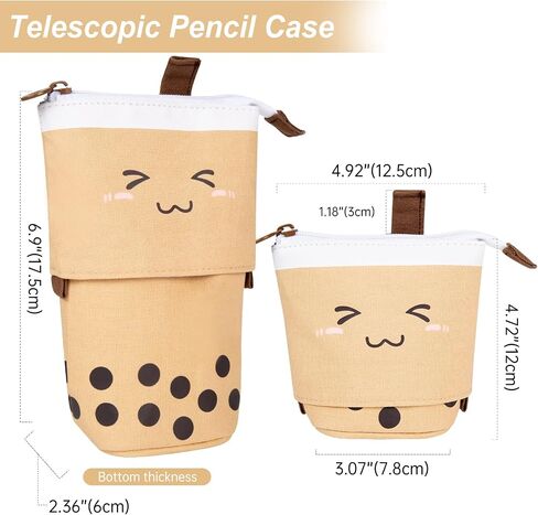 مقلمة واقفة لطيفة تلسكوبية منبثقة بوبا حامل أقلام رصاص مع سحاب كاواي قرطاسية حقيبة مستحضرات التجميل لطلاب المدارس والمراهقين والبالغين والأطفال والبنات والأولاد (بني) in Kuwait