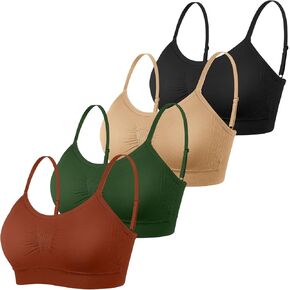 Omisy 4 Pack Women's Padded Comfort Wireless Sport Support Bra Bralette no Underwire with Adjustable Straps and Hook