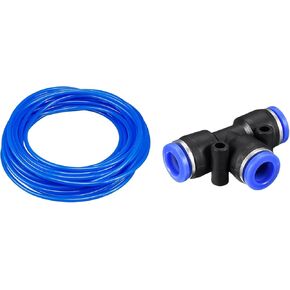 MECCANIXITY Pneumatic Tubing 8mm x 5mm PU Air Hose Pipe 10 Meter 32.8ft Blue with 8mm 5/64" Push to Connect Fittings T Type Tube Quick Connect Fittings