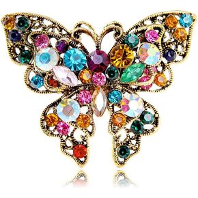 Vintage Butterfly Lapel Brooch Pin Colorful Rhinestone Pin Clip Sweater Scarves Shawl Dress Jackets Suit Corsage Decoration Brooches Pins Delicate Jewelry Gifts for Women Girls