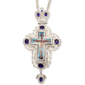 Needzo Eastern Orthodox Pectoral Cross, Catholic Church Service Supplies, 24 Inch Chain