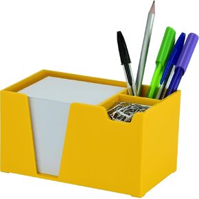 Acrimet Desktop Organizer Pencil Paper Clip Caddy Holder (Plastic) (with Paper) (Solid Yellow Color)
