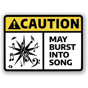 Caution May Burst Into Song Musical Notes Vinyl Decal Sticker Car Window Bumper 5-Inches by 3-Inches Premium Quality Vinyl Sticker UV Protective Laminate PDS2073
