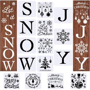 kuuqa 15 قطعة استنسل عيد الميلاد للحرف اليدوية، دعها سنو استنسل الشرفة علامة عيد ميلاد سعيد استنسل للرسم على الخشب، ندفة الثلج الفرح استنسل عيد الميلاد استنسل اللوحة لعطلة الشتاء ديكورات المنزل in Kuwait