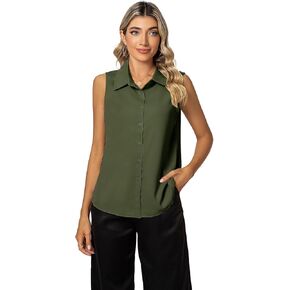 MINTLIMIT Women's Sleeveless Button Down Shirt Basic Solid Collared Work Blouse