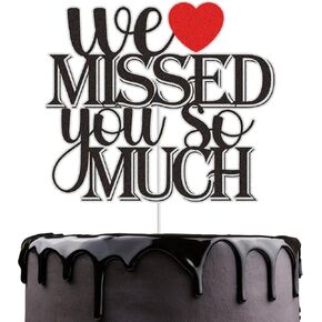 We Missed You So Much Cake Topper Black Glitter Welcome Home Retirement Graduation Cake Decor Patriotic Military Homecoming Army Deployment Returning Party Party Supplies