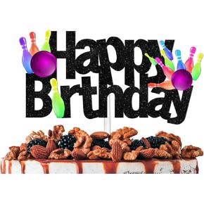 Colorful Glitter Bowling Ball Happy Birthday Cake Topper Cheer to Bowling Sport Theme Decorations Boys Girls Happy Birthday Party Decor Supplies