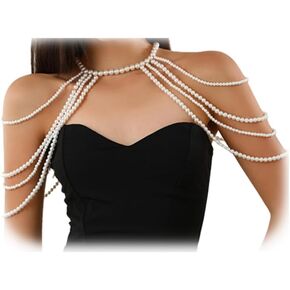 Summer Bikini Mulit-layered Bead Shoulder Body Chain Jewelry Festival Rave Pearl Neck Chain Sexy Bridal Wedding Pearl Shoulder Arm Body Chain Jewelry for Women