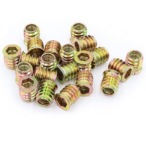 LBY 35pcs 5/16-18×15mm Threaded Inserts Nuts, Hex Socket Drive Furniture Flanged Screw-in Nut, Carbon Steel (Zinc Plated), Yellow