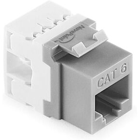 NavePoint 180 Degree Cat6 Keystone Jack, RJ45 Ethernet Connector, Type 110, Gray 25-Pack