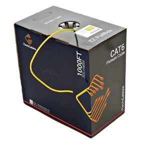 CAT6 Plenum Bulk Ethernet Cable 1000ft (CMP Rated) | Network Analyzer Test Passed | 23AWG 4Pair Solid, 550-MHz | Unshielded Twisted Pair (UTP) | Up to 10 Gigabit, Yellow