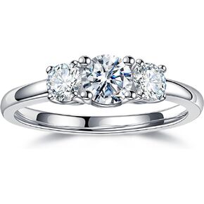 MOOSEA 3 Stone Moissanite Engagement Rings for Women, 1 ct tw D Color VVS1 Clarity Lab Created Diamond Rings 14K White Gold Vermeil Moissanite Rings for Women Anniversary Jewelry Gifts