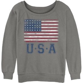 Fifth Sun Women's USA Two Star Flag 2 Junior's Raglan Pullover with Coverstitch