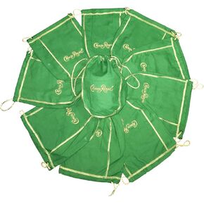 Pack of 10 Green Crown Royal Bags w/Gold Drawstrings from 1 Liter Bottles (9 inch x 5.5 inch) for Gift Bags, Carrying Card Games or Dice Bulk Fabric for quilting sewing or crafts (10)