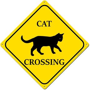 Cat Xing Crossing Sign, 12 x 12 Inches Black Cat Sign, Coffee Bar Living Room Home Wall Decor Decoration (US-G128)