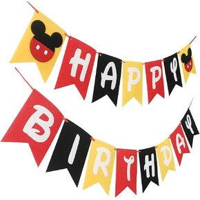 Mickey Mouse Happy Birthday Party Banner Flags for Kid Disney Birthday Party Favors Decoration.