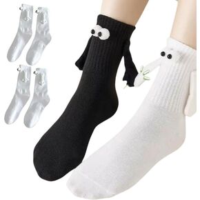 2 Pairs Magnetic Holding Hands Socks for Women Men， Funny Socks Gift for Mom Dad Couple Lovers Coworkers Buddies