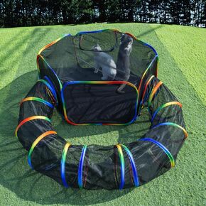 ملعب لاكيتي للقطط بألوان قوس قزح في الهواء الطلق، منزل خارجي للقطط الداخلية يشمل خيمة قطط محمولة مع نفق قطط دائري، للقطط والقطط والحيوانات الصغيرة، داخل حقيبة تخزين in Kuwait