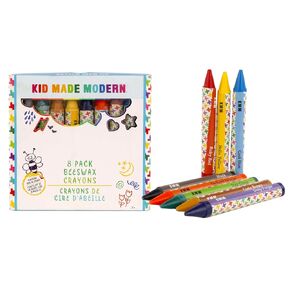 Kid Made Modern Beeswax Crayons for Toddlers & Kids Ages 3+ | Non Toxic Baby Safe Triangle Crayons | Coloring Travel Crayons with Case - 8 Pcs