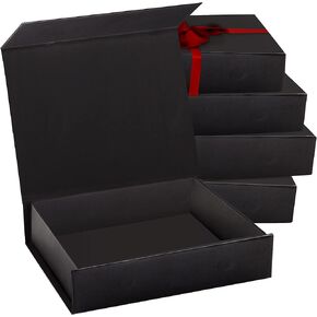 2 Pack Black Hard Gift Box with Magnetic Closure Lid 7" x 5" x 1.6" Rectangle Boxes For Gifts With Black Glossy Finish (Black, 2 Boxes)